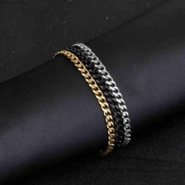 Bangle Mens Womens Bracelet Stainless Steel Curb Cuban Link Chain Black Gold Silver Color Bracelet For Men Women Jewelry 2023L2403