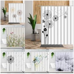 Curtains Black And White Shower Curtains Plants Flowers Dandelion Print Fabric Bathroom Decoration Sets Waterproof Home Bathing Curtain