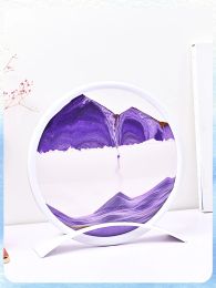 Miniatures Moving Sand Art Round Liquid Hourglass Flowing Sand 3D Sandscape Motion Display Quicksand Painting Desk Luxury Home Decor Gifts