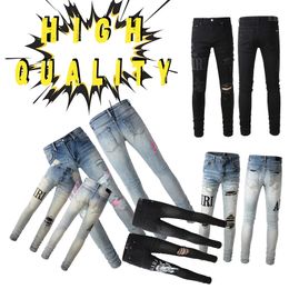 Designer amirir jeans Men's trend pants High-quality fashion hole jean Luxury skinny pant ripped black blue jeans Slim fit multi-size