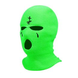 Three Hole Embroidered Knitted Autumn Winter Cold And Warm Cycling Ear Protection Wool Hat, Masked Hood 348953