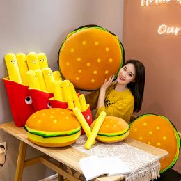 Pillow Food Plush Pillow Stuffed Pizza Hamburger French Fries Bag Hot Dog Biscuit Milk Tea Boba Popcorn Soft Funny Decoration Kids Gift