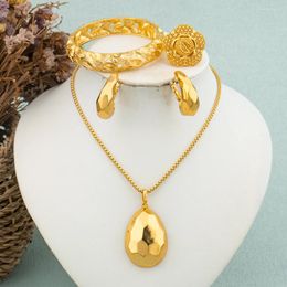 Necklace Earrings Set Dubai Gold Color Jewelry For Women Water Drop Pendant Dangle Bridal Weddings Engagement Jewellery Gift