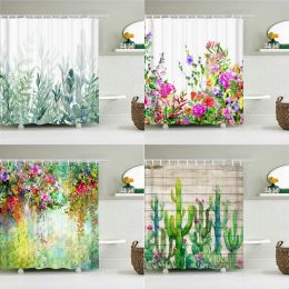 Curtains 3d Flowers Pattern Shower Curtains Bathroom Curtain 180*180cm Waterproof With 12 Hooks Home Decor Washable Fabric Bath Screen