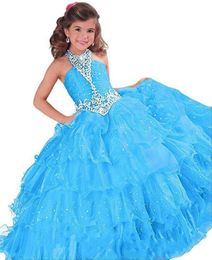 Ball Gown Royal Blue Red Orange Tulle Glitz Flower Girl Dresses For Weddings Beaded New Girls Pageant Dresses Little Toddler Kids5098158