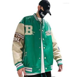 Men039s Jackets Men Baseball Faux Pu Leather Jacket Vintage Letterman Embroid Oversize Bomber Unisex Varsity Women Outfit Hip H3915026