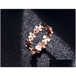 Cluster Rings New High Quality Female Cute Sweet Flower Finger Ring Rose Gold Engagement For Women Fashion Stainless Steel Jewellery Bes Dhpix