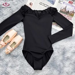 Stage Wear Ballet Costume Leotard For Woman Lace Mesh Collar Gymnastics Tight Clothes Performance Dress Aerial Yoga