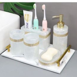 Holders Nordic Resin Bathroom Toiletry Set Household Soap Dish Toothbrush Holder Mouth Cup Liquid Soap Dispenser Tray Accessories