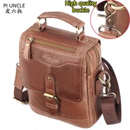 PIUNCLE Genuine Leather Bag Tophandle Men Male Shoulder Messenger Crossbody Bags Small Flap Casual Handbags 240311