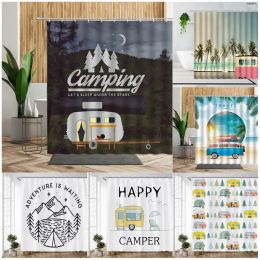 Curtains Forest Camping Poster Shower Curtain Camper Car Woods Bathroom Bath Decors Outdoor Landscape Backdrop Cloth 3D Room Curtains