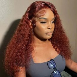 Reddish Brown Jerry Curly 13x4 Lace Front Human Hair Wig Kinky Curly 360 HD Frontal Wig 13x6 HD Lace Lace Front Wigs Pre Plucked