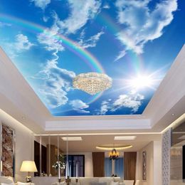 Drop Custom 3D Wallpaper Murals Blue Sky White Clouds Rainbow Po Mural Interior Ceiling Decorative Wall Paper1342o