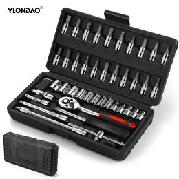 Moersleutel 46pcs Car Repair Tool Set,1/4inch Socket Set,ratchet Torque Wrench,combo Tools Kit,auto Repairing Tool Set.