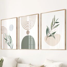 Calligraphy Boho Sage Green Plants Abstract Geometric Wall Art Canvas Painting Nordic Posters And Prints Wall Pictures For Living Room Decor