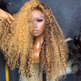 200% Transparent Highlight Wig Human Hair Honey Blonde Lace Front Wigs for Women Curly Wig Deep Wave Synthetic Lace Frontal Wig