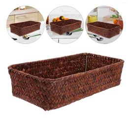 Kitchen Storage Cutlery Basket Desktop Coffee Table Woven Hamper Creative Straw Organizer Food