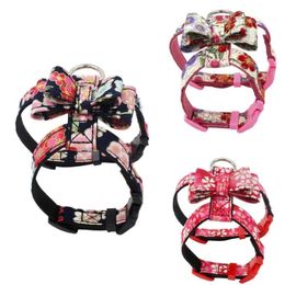 Pet Cat Chest Strap Collar Nylon Cat Harness Vest Japanese Printing Style Printed Pet Chest Strap Fabric Bowknot Dog2369