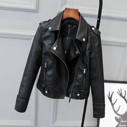 Korean Version of Slim PU Leather Jacket Womens Spring / Autumn Winter Motorcycle Leather Short Coat 240326