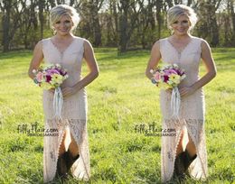 Country Wedding Whole Lace Bridesmaid Dresses 2016 Party Prom Dresses HiLo Junior Bridesmaids Dresses Front Split V Neck Beach Ga3847994