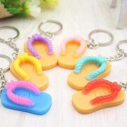 Keychains Fashion Korean Cute Mini Slipper Keychain Resin Simulation Shoe Pendant Key Holder 30pcs/lot