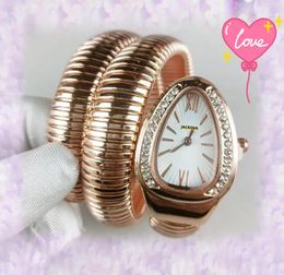 Business trend highend watches women quartz movement clock Fashion Diamonds Ring Snake Full Stainless Steel Rose Gold Silver Lady Bracelet Watch Montre de luxe