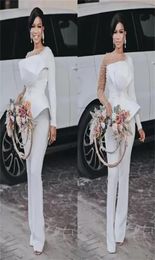 2022 Designer Evening Dresses Long Sleeves Jumpsuit Suits Beaded Pearls Ruffles Floor Length Custom Made Formal Occasion Wear Part6678199