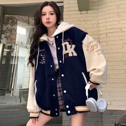 American Retro Letter Embroidered Jackets And Coats Women Y2K Street Hip Hop Trend Baseball Uniform Harajuku Loose Casual Jacket 240229