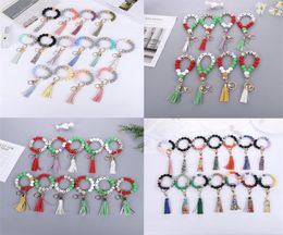 47 Colour Beaded Keychain Party Favour Wooden Tassel String Chain Food Grade Silicone Bead KeyRing Women Wrist Strap Bracelet9468241