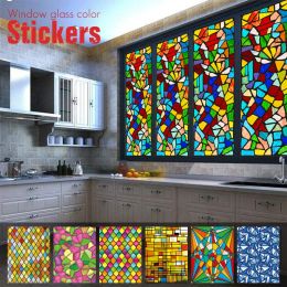 Films Retro Style Church Painting Art Static Cling Frosted Stained Glass Film Room Bathroom Privacy Window Stickers