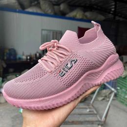 Walking Shoes Casual Shoes Boxed Flying Cloth Shoes with Soft Soles Breathable Women's Tennis Shoes Casual Sports Running Lace-up Female Student