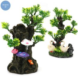 Decorations Fish Tank House Tree Mushroom Swan Rock Ornaments Plants of Aquarium Landscaping Decoration Fishbowl Accessories Goldfish Crap