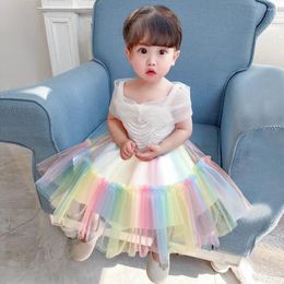 Girl Dresses 1-5Y Elegant Girls Princess Dress Wedding Birthday Party Bridesmaid Tulle Lace Embroidery Formal Kids Children Ball Gown