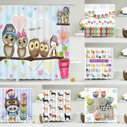 Curtains lovely owl Cartoon Shower Curtains Bathroom Waterproof Shower Curtain Polyester Cute Child 3D Printing Home Bath screen Fabric