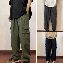 Men's Pants Men Cargo Solid Colour Straight Leg Multi Pockets Elastic Waist Loose Fit Streetwear Hip Hop Joggers Trousers For Out