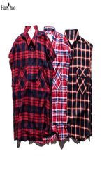 Whole Plaid Shirts Men Sleeveless 2017 Streetwear Flannel Side Zipper Mens Shirt Hip Hop Shirts for Men1418772