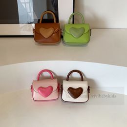 Fashion Children love heart handbags girls single shoulder bags girls patchwork color PU leather crossbody bag Z7134