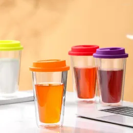 Wine Glasses Glass With Silicone Lid Insulated Tumbler For Drinks Travel Mug Tea Coffee Milk Double Walled