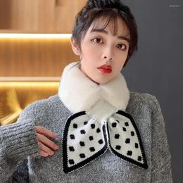 Scarves Thickened Women Scarf Stylish Women's Knitted Plush Shawl Cross Collar Autumn Winter Dot Print Patchwork Color Thick Neck