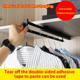 Racks New Closet Retractable Hangers Cabinet Hanging Slide Rail Retractable No Punching Rod Vertical Pullout Top Mounted Trouser Rack