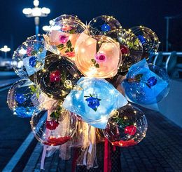 LED Luminous Balloon Rose Bouquet Transparent Bubble Enchanted Rose with Stick led Bobo Ball Valentines Day Gift Wedding Party Dec8445084