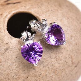 Stud Earrings 1 Pair Fengbaowu Natural Amethyst Citrine Heart Earing Ear 925 Sterling Silver Reiki Healing Stone Jewellery Gift For Women