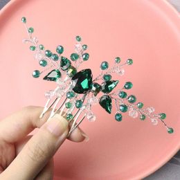 Headpieces Green Rhinestone Bride Hair Comb Crystal Wedding Head Jewelry Bridal Accessories For Women And Girls Bridesmaid Gifts