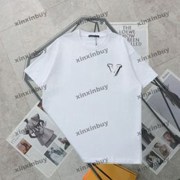 xinxinbuy Men designer Tee t shirt 2024 Leather embroidery letter short sleeve cotton women Grey black white M-3XL