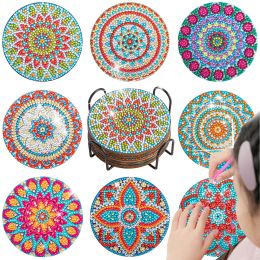 Number 8PCS Diamond Painting Coasters Diamond Art Cup Pad Cup Mat Tablemat Cross Stitch Diamond Embroidery Kit for DIY Art Craft New