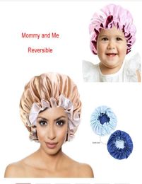 Mommy and Me Satin Bonnet Double Layer Women Night Sleeping Cap Children Head Cover Hair Accessories Reversible Silky Bonnet7434299