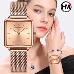 Wristwatches Watch Women Fashion Brand Stainless Steel Mesh Belt Watches Simple Ladies' Square Small Dial Quartz Clock Dress