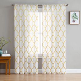 Curtains Yellow Geometric Morocco Sheer Curtain for Living Room Hall Wall Dress Up Home Window Supplies Pop Print Tulle Curtains