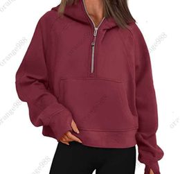 lulu-43 Autumn Winter Yoga Suit Scuba Hoodie Half Zip Womens Sports Sweater Loose Gym Jacket Fitness Short Plush Coat Sweatshirt YY9988
