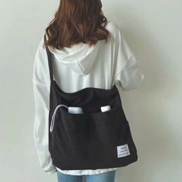 Shoulder Bags Women Corduroy Bag Casual Multi Pocket Handbag Soft Vintage Satchel Versatile Adjustable Strap Reusable Grocery